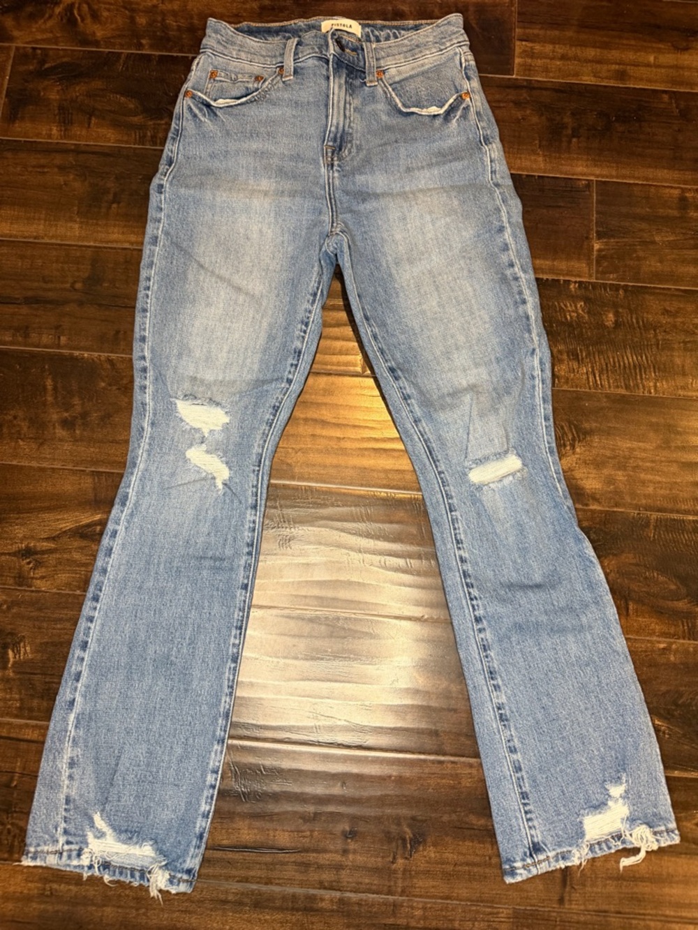 Pistola Lennon High Rise Crop Bootcut Jeans Distressed Mey Light Wash Size 25
